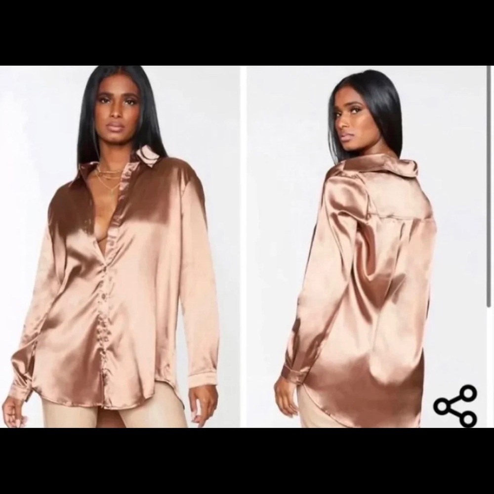 Chocolate satin button front shirt